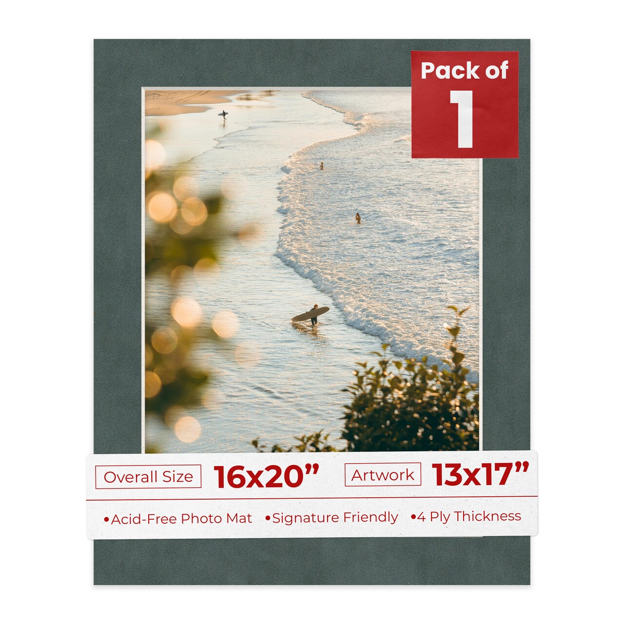 Dark Grey Suede Mat Board for 16x20 Frames - Fits 13x17 Photos